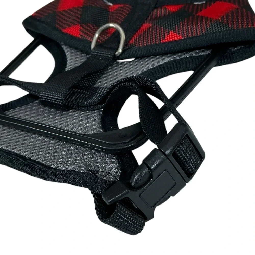 Unique Petz Dog Small Harness Adjustable Comfy Tartan Plaid Red Black SZ S